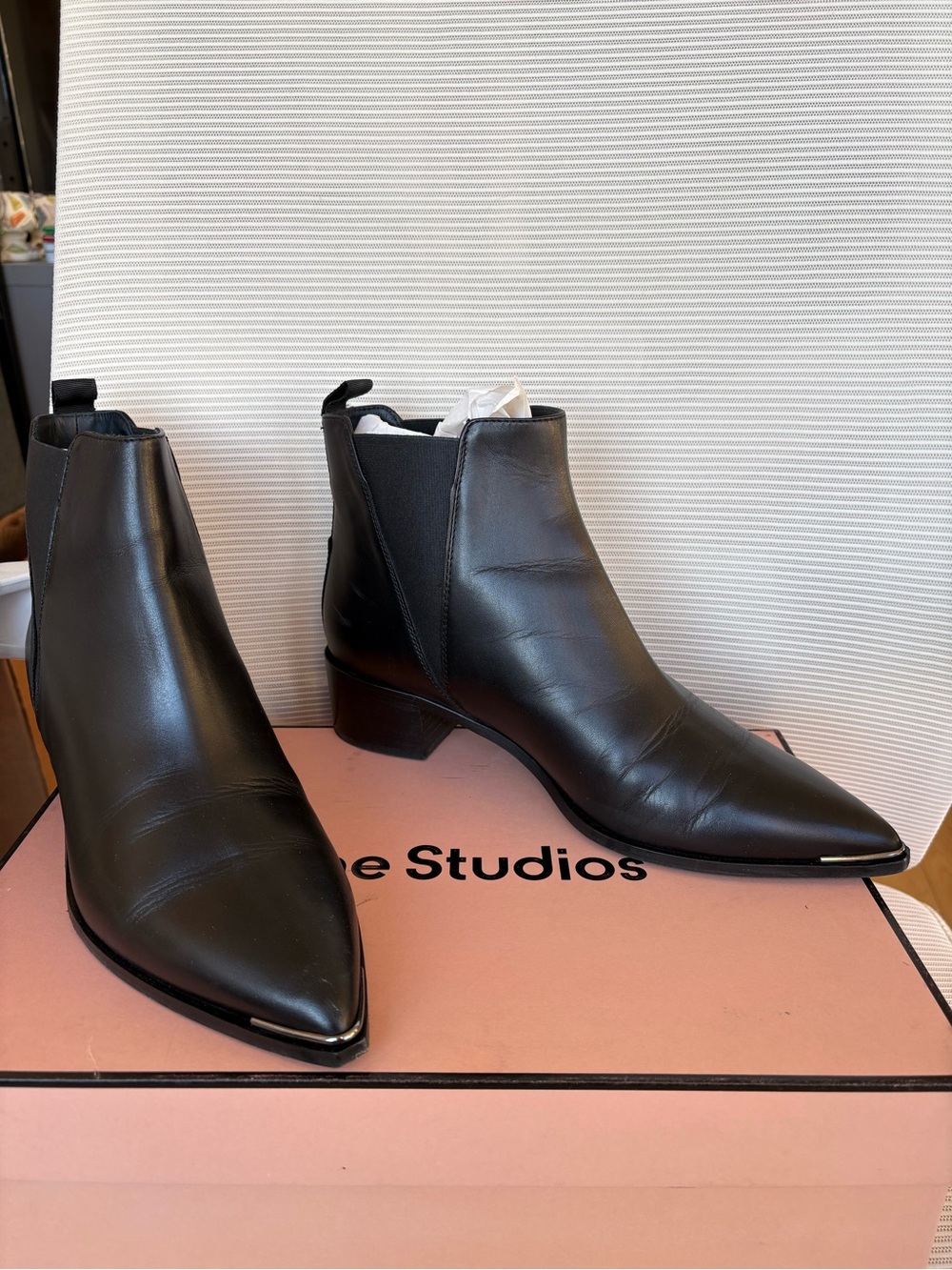 Acne Studios Black Leather Pointed Chelsea Boots